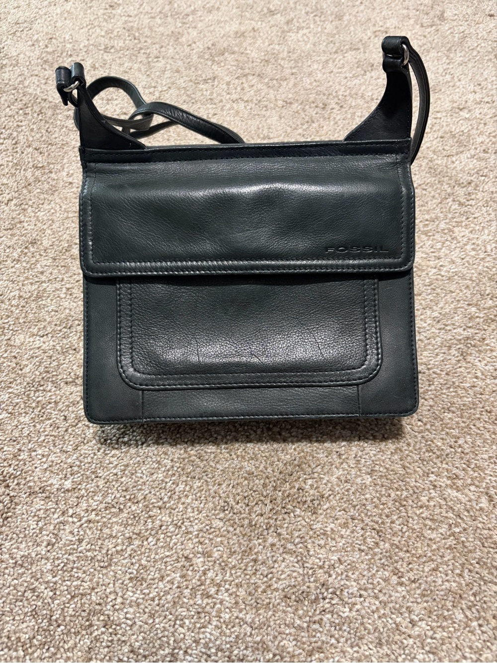 Fossil Black Leather Messenger Crossbody